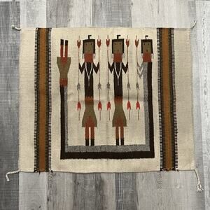 VTG Native American Yei Figure Rug Navajo Blanket Earth Tone Wool Textile 36.5"